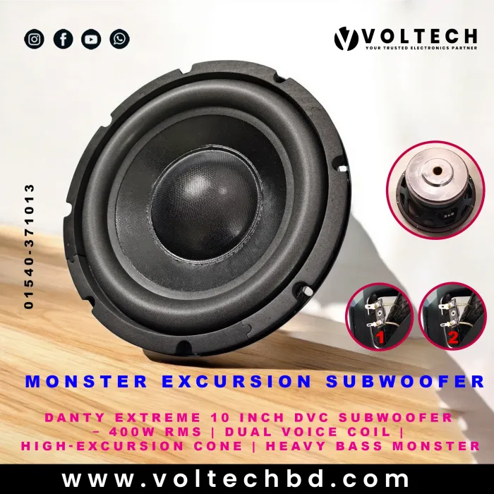 DANTY Extreme 10 Inch DVC Subwoofer – 400W RMS | Dual Voice Coil | Heavy Bass Monster